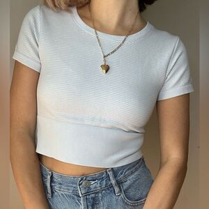 Aerie Offline Baby Blue Seamless Ribbed Stretch Crop Top Athletic Shirt